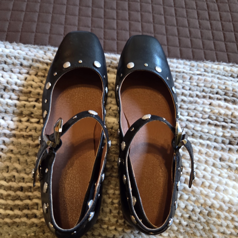 Black Studded Mary Jane Flats - Picture 2 of 6